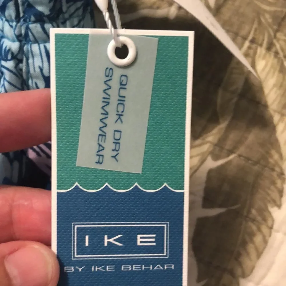 Ike Behar XL Navy Light Blue Pink Tidal Palm Tropical Swim Board Shorts